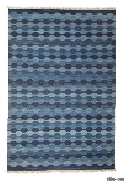 Blue New Turkish Kilim Area Rug