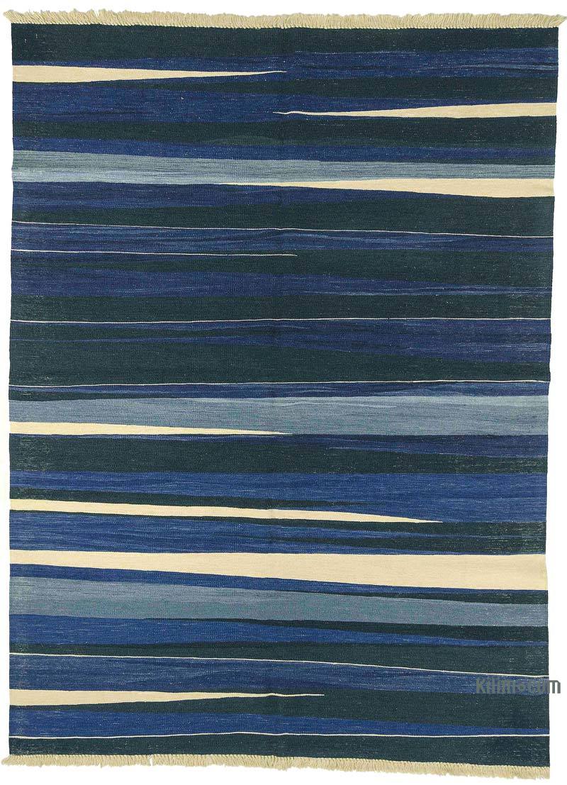 Lacivert, Açık Mavi Yeni Kök Boya El Dokuma Kilim - 180 cm x 243 cm - K0004608