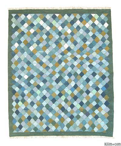 Açık Mavi, Yeşil Yeni El Dokuma Kilim