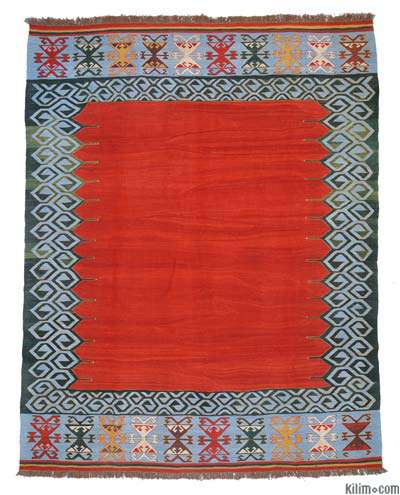 Red, Blue New Turkish Kilim Area Rug