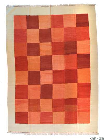 Rojo, Naranja Nueva Alfombra Kilim Turca De Área