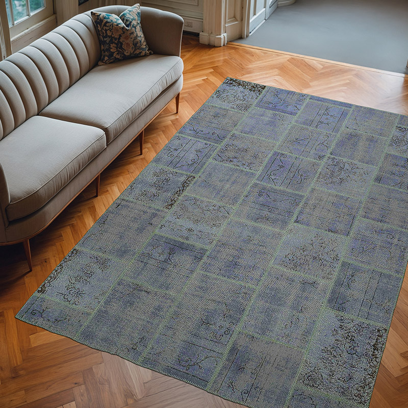 Açık Mavi Boyalı Patchwork Halı - 200 cm x 290 cm - K0005376