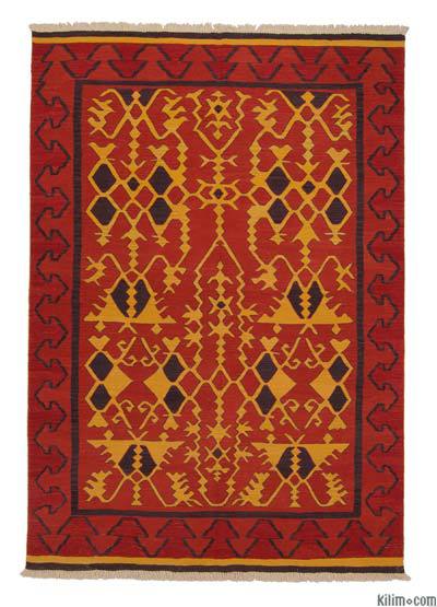 Kırmızı, Sarı Yeni El Dokuma Kilim