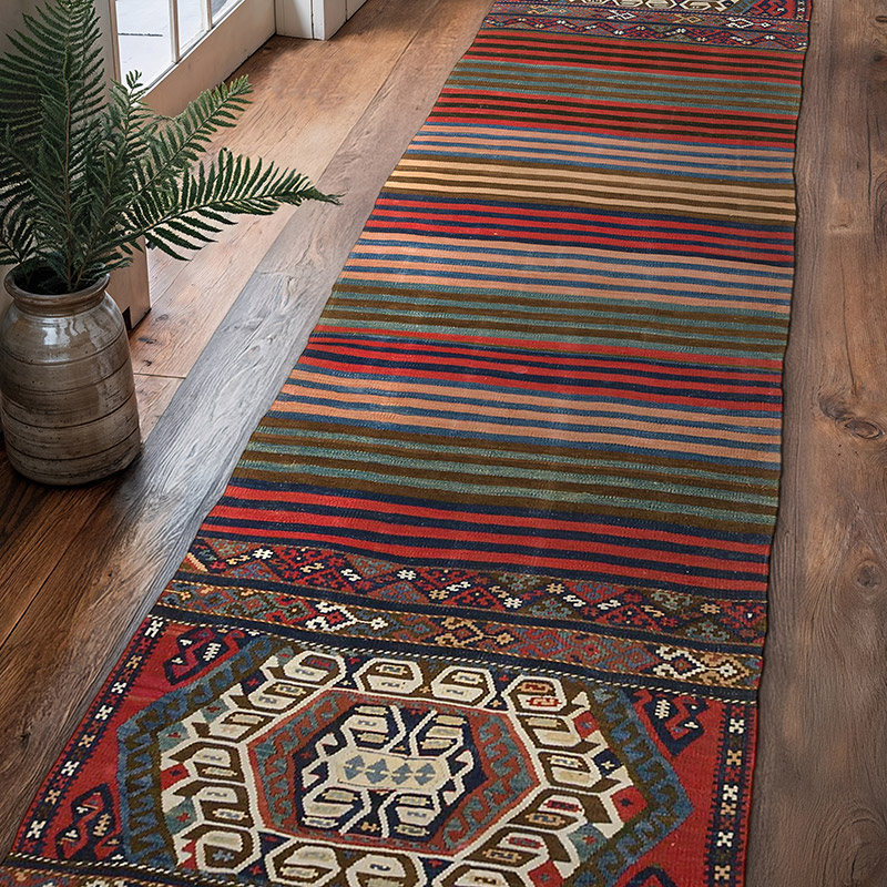 Çok Renkli Antika Malatya Kilim Yolluk - 74 cm x 305 cm - K0006236