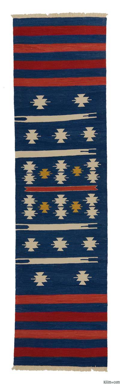Lacivert, Açık Mavi Yeni Kök Boya Kilim Yolluk