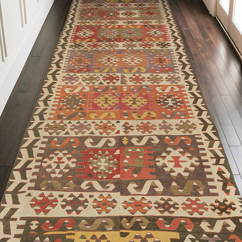 Çok Renkli Antika Aydın Kilimi - 136 cm x 311 cm - K0007929