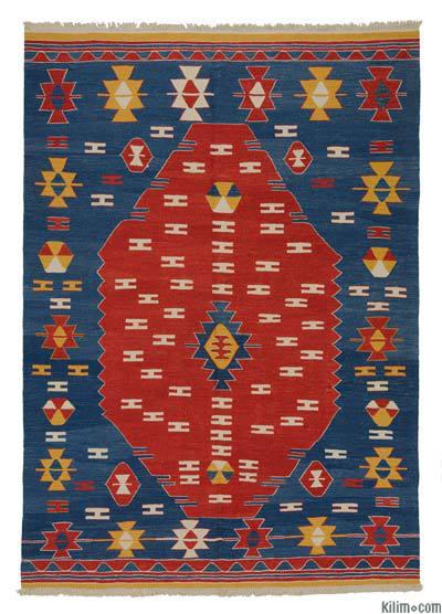 Azul Oscuro, Rojo Nueva Alfombra Turca Kilim