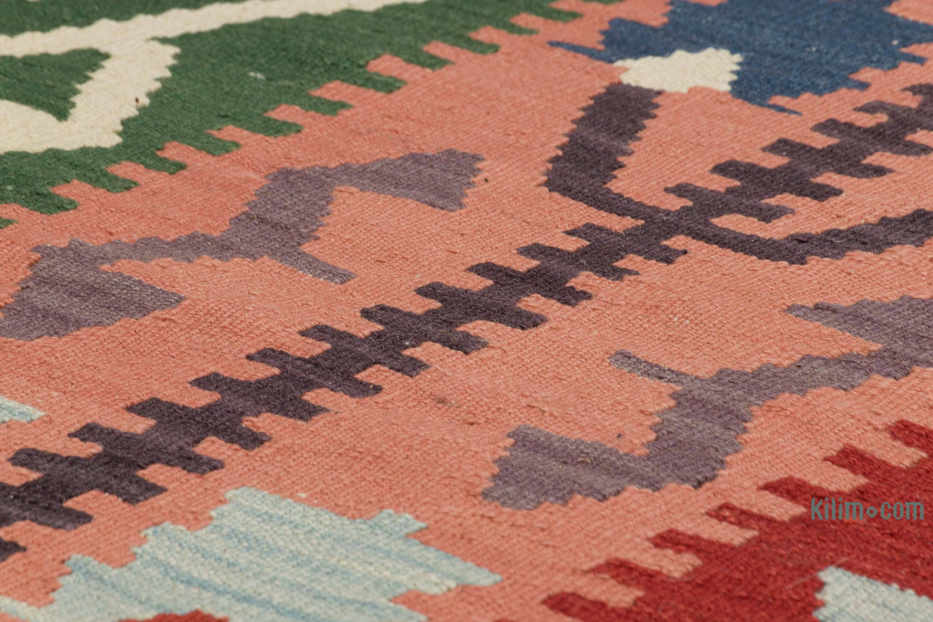 Red, Green New Handwoven Turkish Kilim Rug - 6' 1