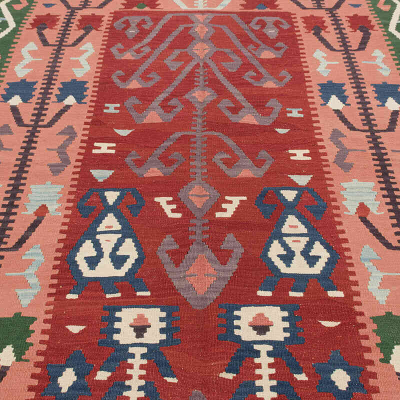 Red, Green New Handwoven Turkish Kilim Rug - 6' 1