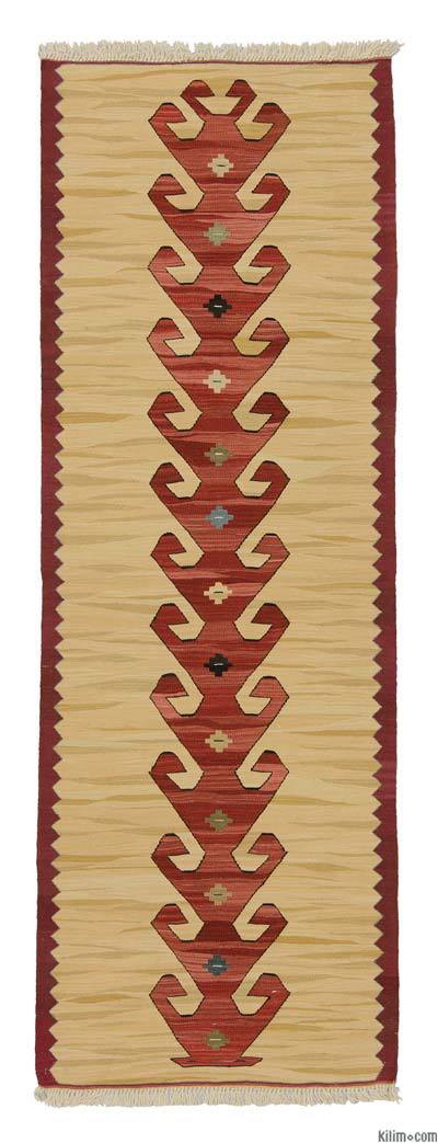 Beige, Red New Turkish Kilim Runner