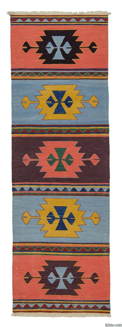 Naranja, Azul claro Nuevo Kilim Turco De Pasillo