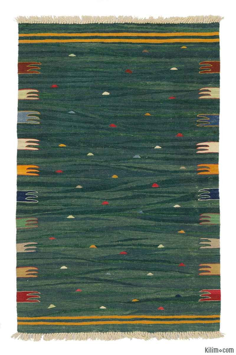 Verde Nueva Alfombra Turca Kilim - K0007977