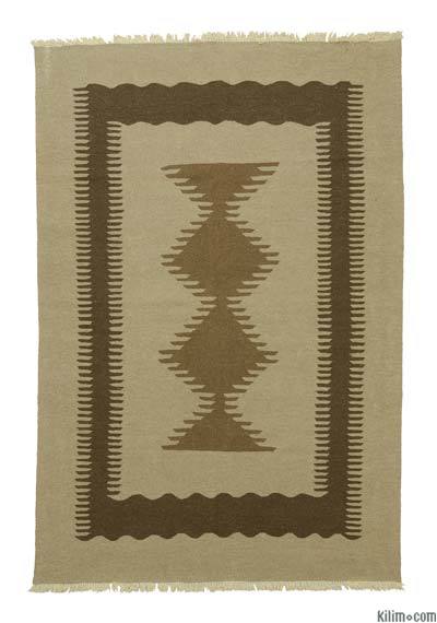 Brown New Handwoven Turkish Kilim Rug - 5' 10" x 8' 8" (70" x 104")