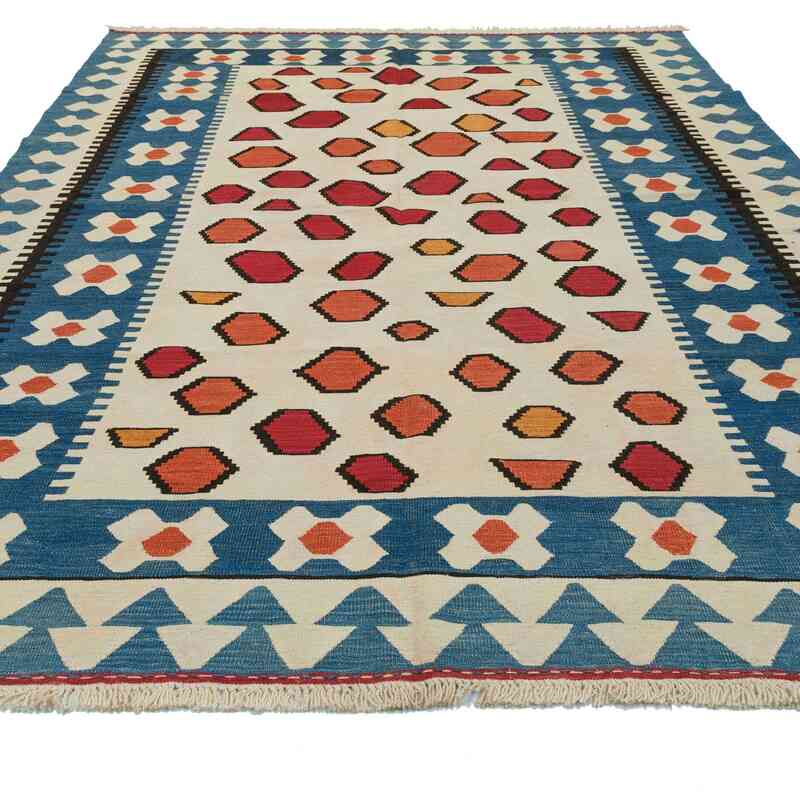 Bej, Açık Mavi Yeni El Dokuma Kilim - K0008665