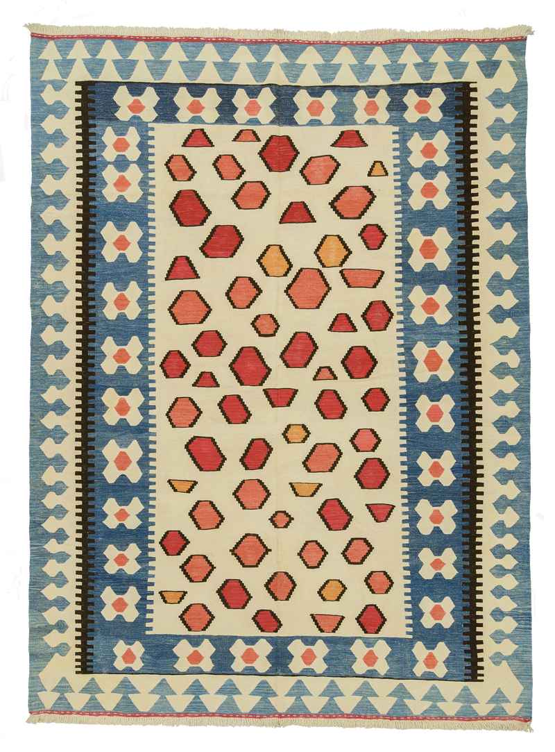 Bej, Açık Mavi Yeni El Dokuma Kilim - K0008665