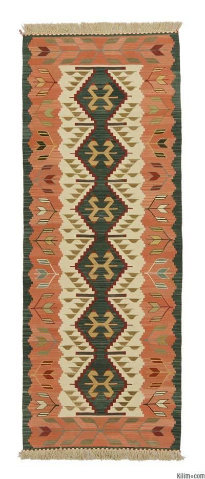 Yeşil, Turuncu Yeni Kök Boya Kilim Yolluk