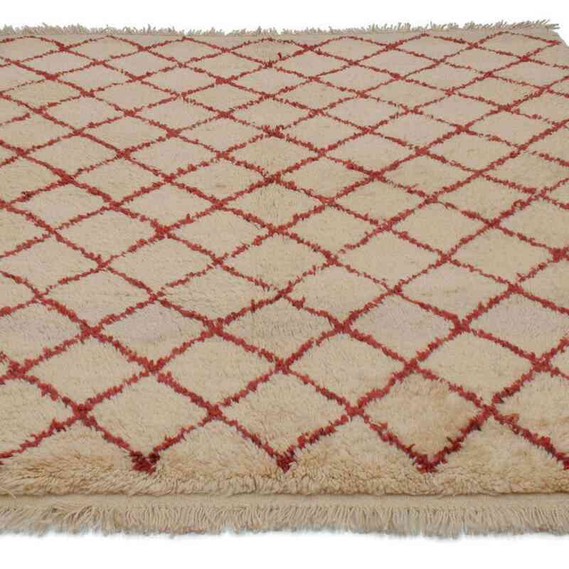 Beige, Red New Moroccan Style Hand-Knotted Tulu Rug - 4' 6" x 5' 7" (54" x 67") - K0008994