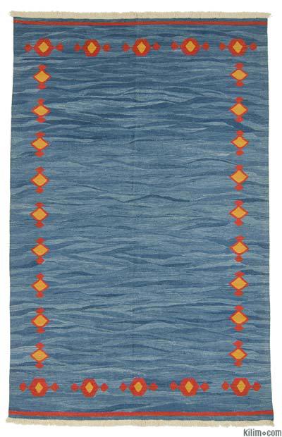 Azul claro Nueva Alfombra Turca Kilim