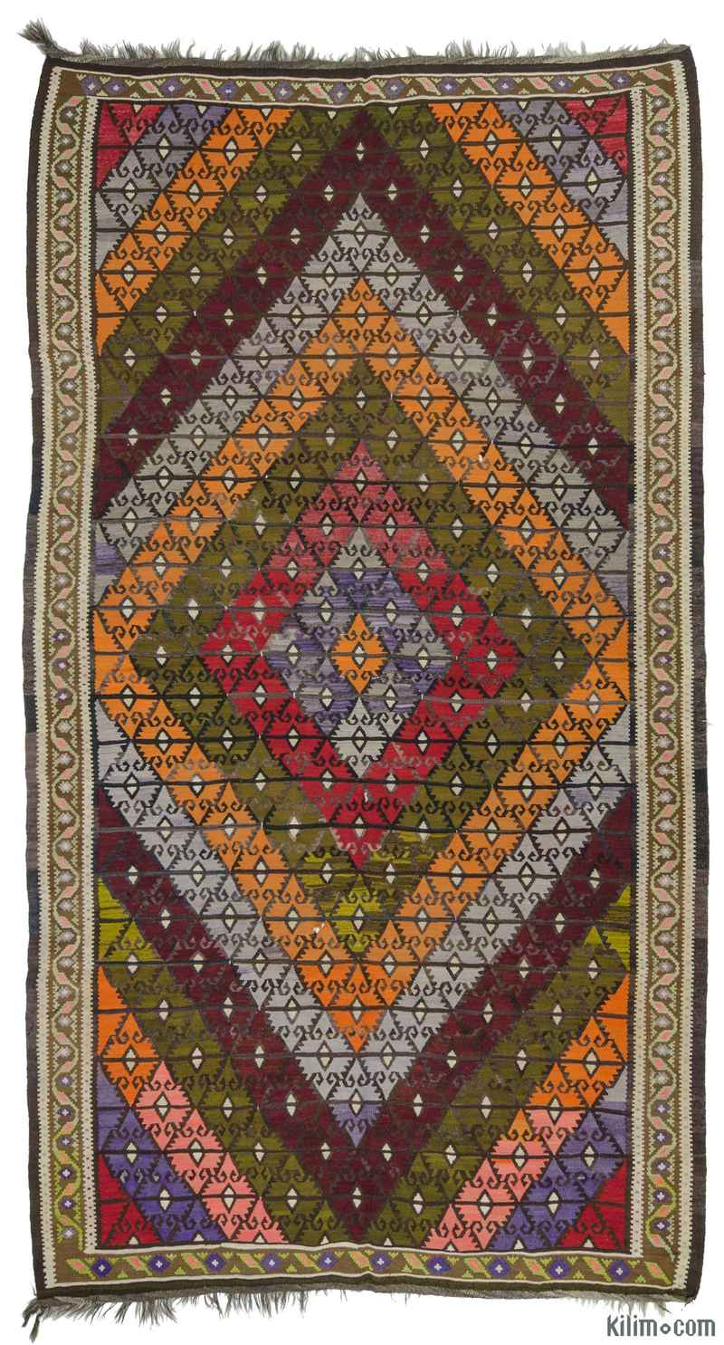 Multicolor Vintage Bayburt Kilim Rug - 7' 9" x 12'  (93" x 144") - K0009721