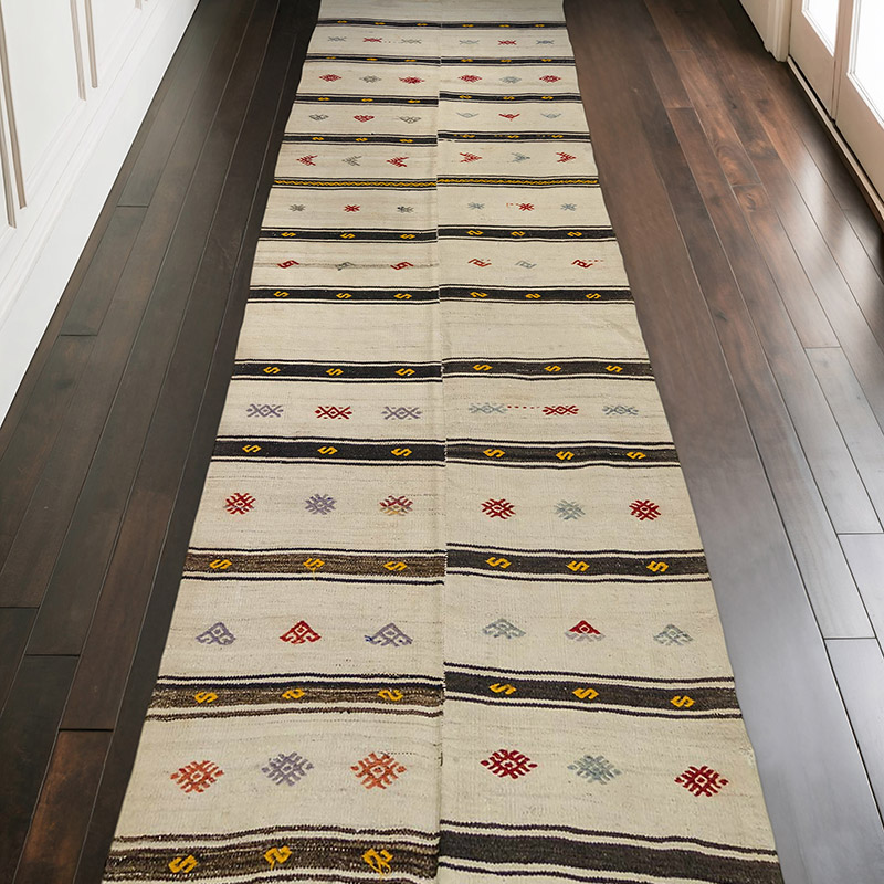 Beige Alfombra Vintage Kilim Turca - 130 cm x 380 cm - K0010391