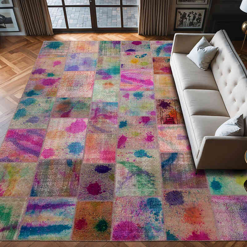 Multicolor Patchwork Hand-Knotted Turkish Rug - 10' 1" x 13' 3" (121" x 159") - K0010450