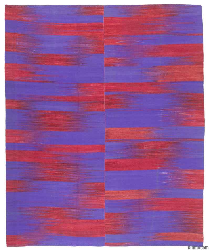 Azul Oscuro, Rojo Alfombra Neo Caspian Kilim - 297 cm x 368 cm - K0010530
