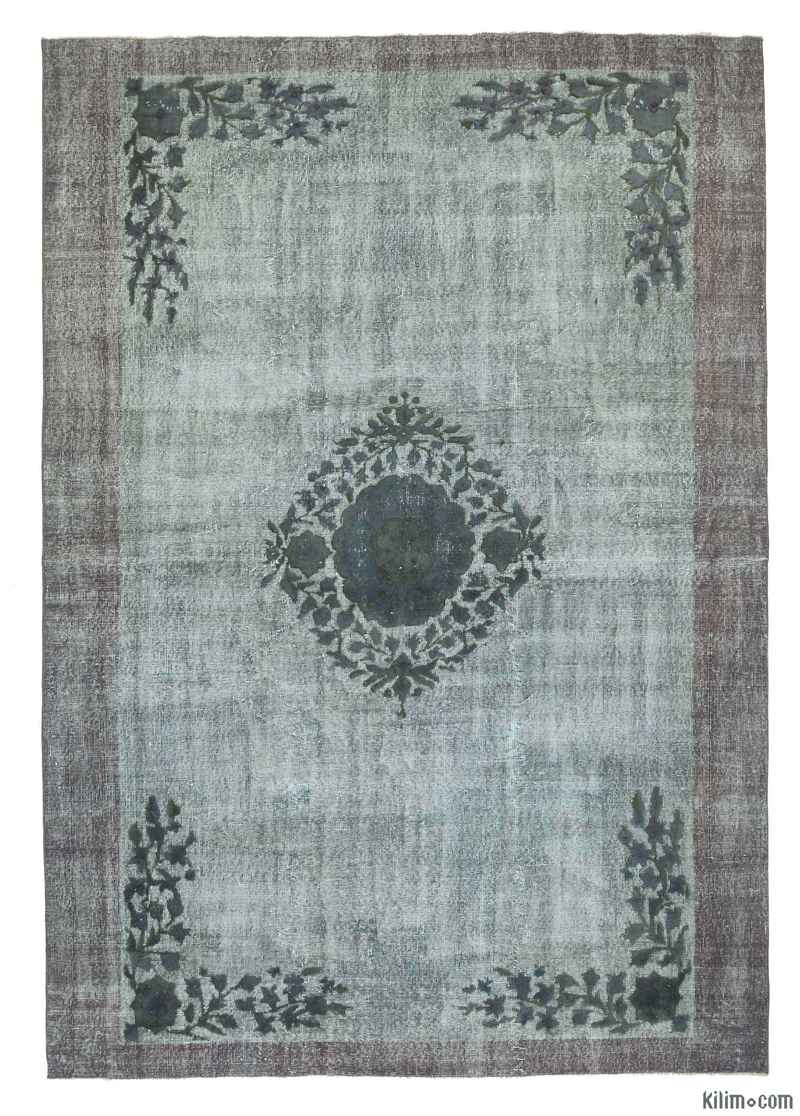Gray Hand Carved Over-Dyed Rug - 6' 9" x 9' 7" (81" x 115") - K0010648