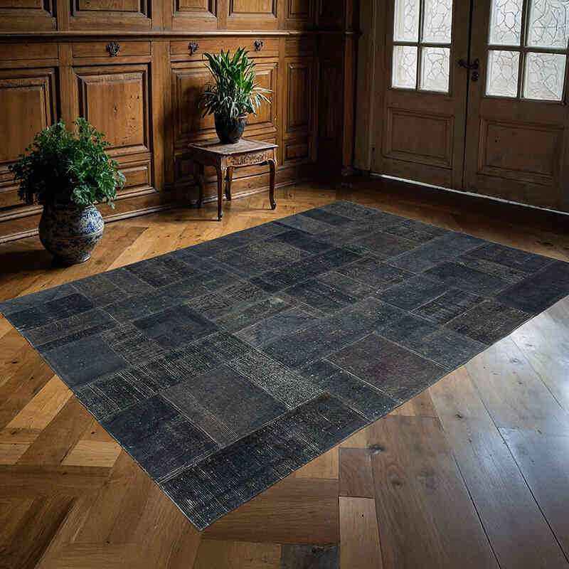 Gri Boyalı Patchwork Halı - 172 cm x 242 cm - K0010659