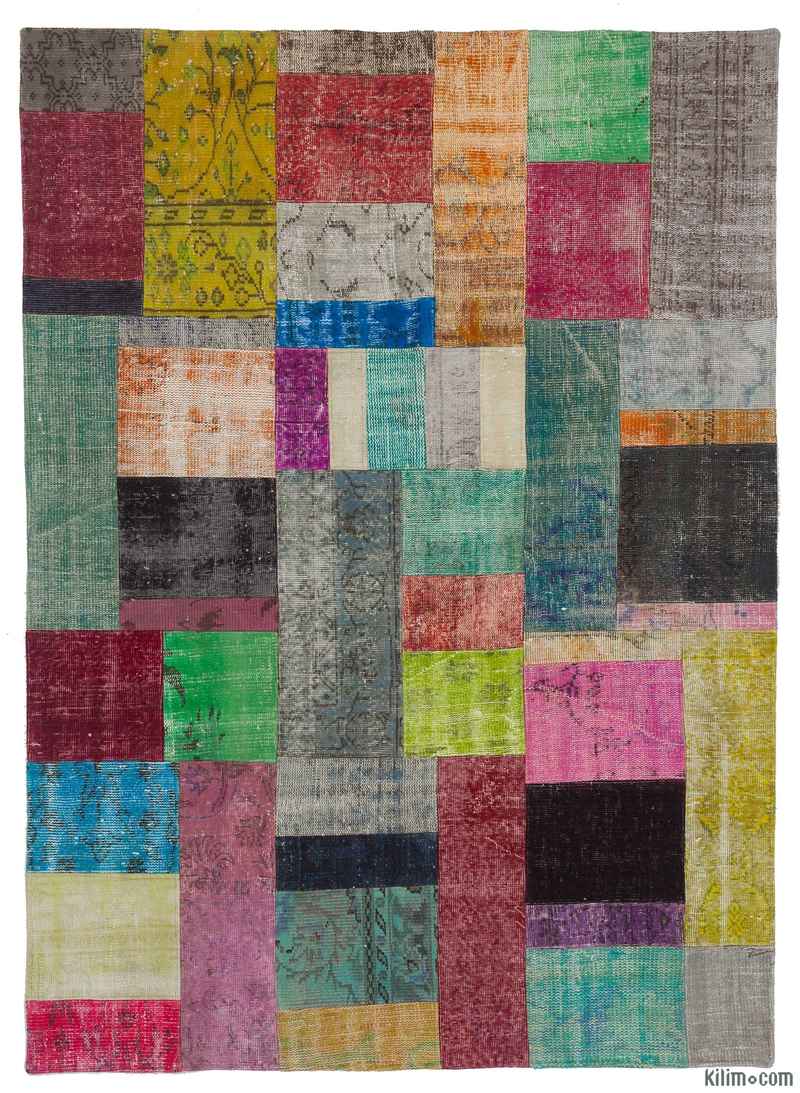 Multicolor Patchwork Hand-Knotted Turkish Rug - 5' 8" x 7' 10" (68" x 94") - K0010665