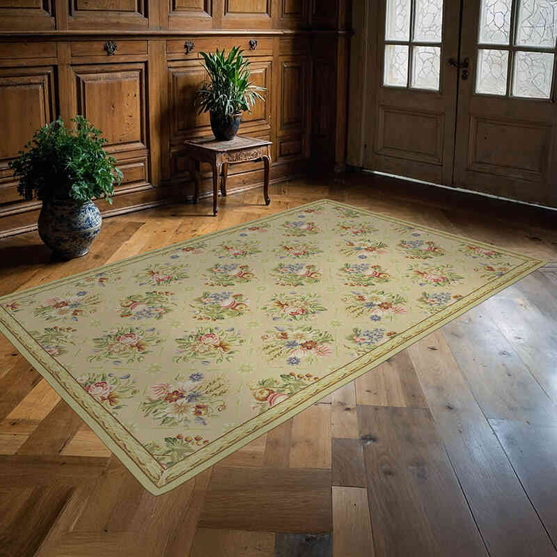 Handmade Needlepoint Rug - 5' 6" x 8' 8" (66" x 104") - K0010681