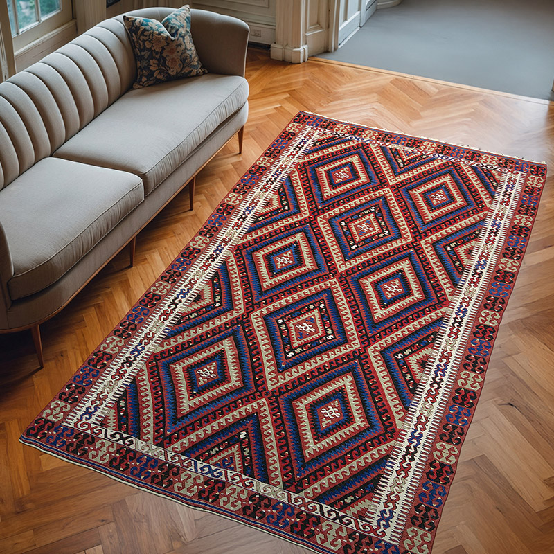 Multicolor Vintage Fethiye Kilim Rug - 5' 10" x 9' 10" (70" x 118") - K0010734