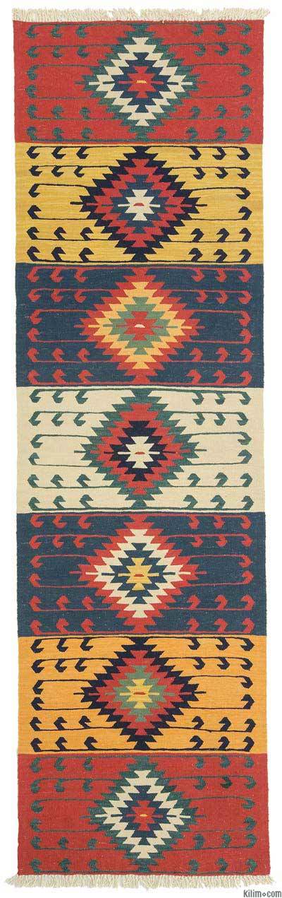 Çok Renkli Yeni Kök Boya Kilim Yolluk - 88 cm x 304 cm