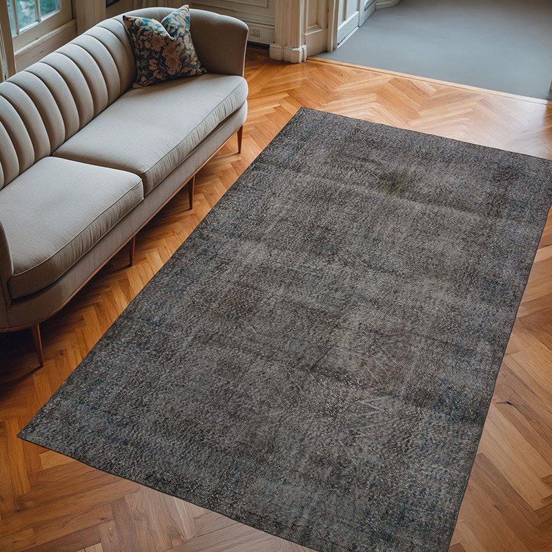 Gris Alfombra Turca Vintage Sobre-teñida - 192 cm x 313 cm - K0011631