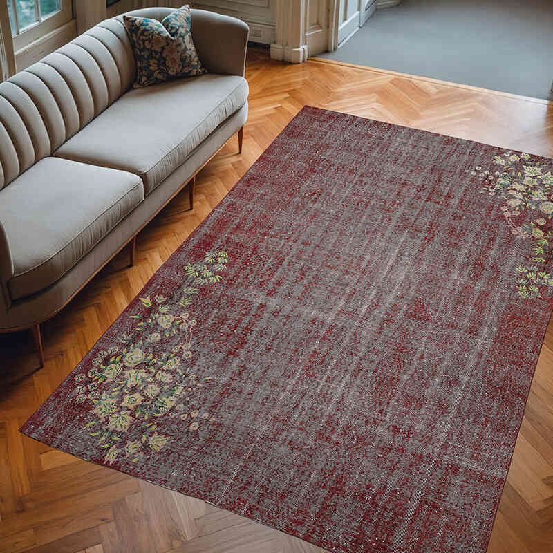 Red Vintage Turkish Hand-Knotted Rug - 6' 11" x 10' 2" (83" x 122") - K0011669