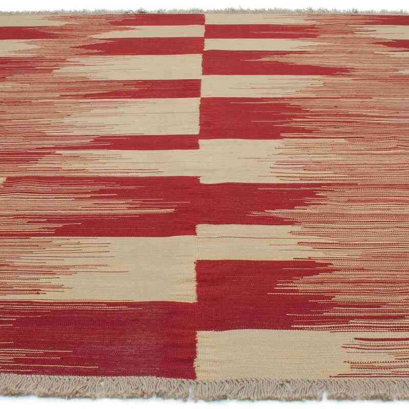 Kırmızı, Bej Yeni El Dokuma Kilim - K0012306
