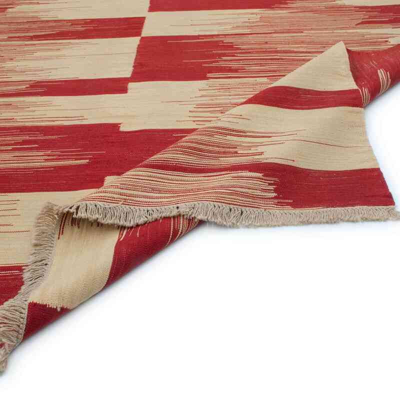 Kırmızı, Bej Yeni El Dokuma Kilim - K0012306