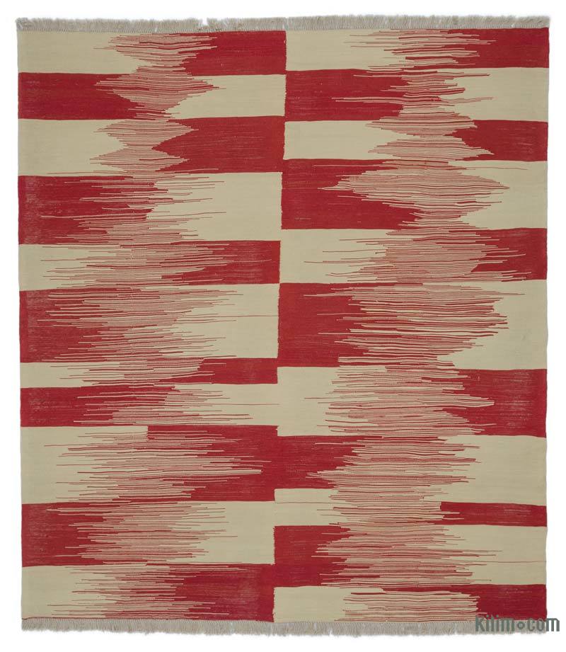 Kırmızı, Bej Yeni El Dokuma Kilim - K0012306