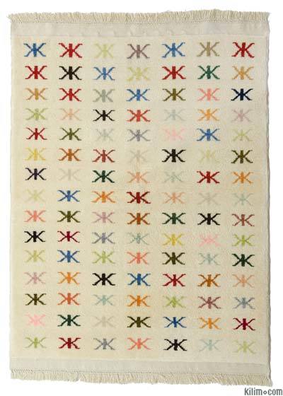 Beige, Multicolor New Turkish Pile Rug - 4' 1" x 5' 1" (49" x 61")