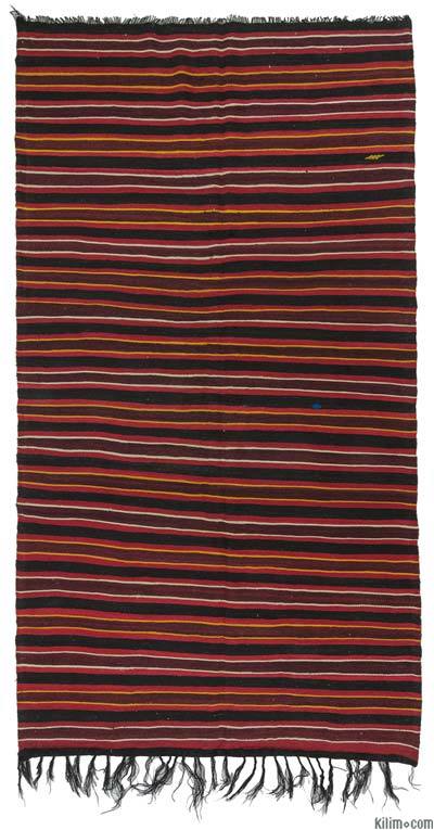 Black, Red Vintage Turkish Kilim Rug - 6' 1" x 10' 10" (73" x 130")