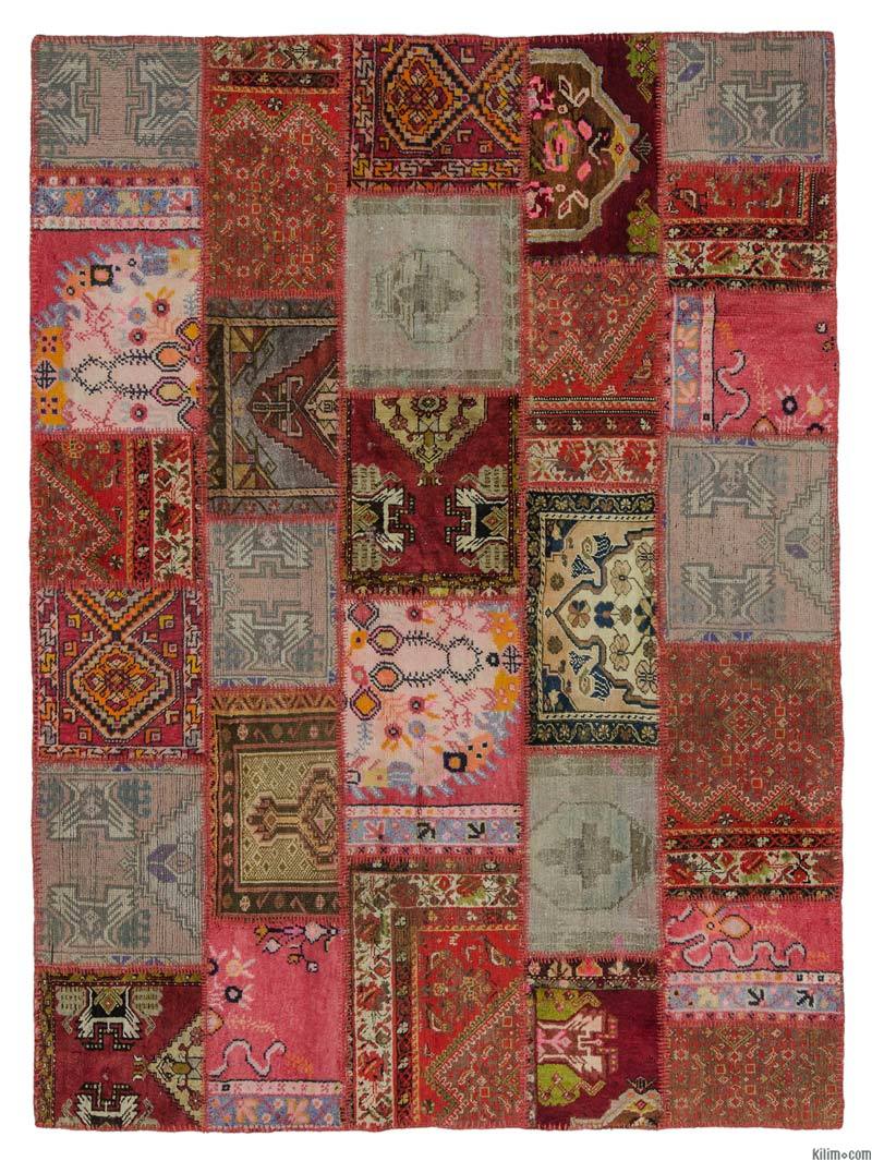 Multicolor Patchwork Hand-Knotted Turkish Rug - 5' 10" x 7' 10" (70" x 94") - K0015242