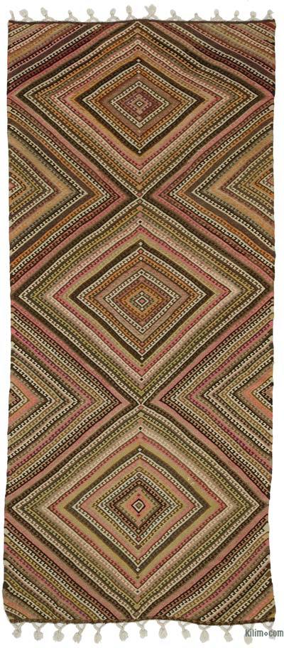Green, Multicolor Vintage Erzurum Kilim Rug - 5' 3" x 12' 2" (63" x 146")