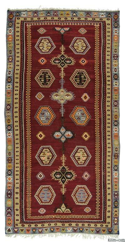 Red Vintage Sarkisla Kilim Rug - 6'  x 11' 8" (72" x 140")