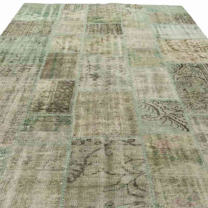 Green, Grey Patchwork Hand-Knotted Turkish Rug - 6' 8" x 9' 10" (80" x 118") - K0016074
