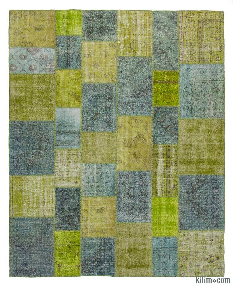 Yellow, Grey Patchwork Hand-Knotted Turkish Rug - 8'  x 9' 10" (96" x 118") - K0016076