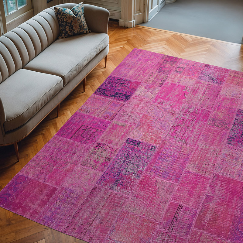 Rosado, Púrpura Alfombra De Retazos Turca Sobre-teñida - 244 cm x 310 cm - K0016090