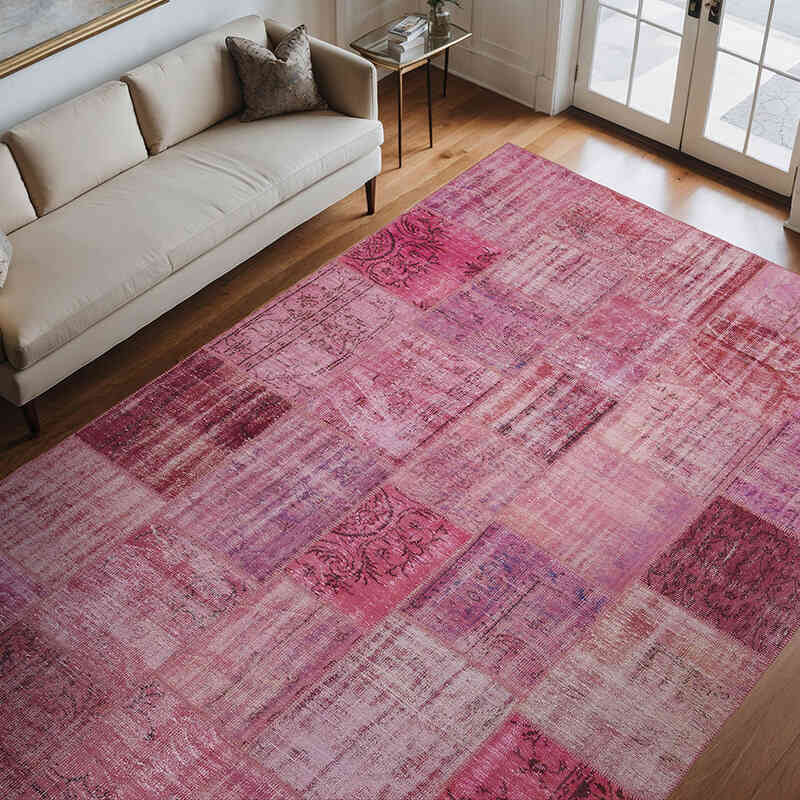 Rosado Alfombra De Retazos Turca Sobre-teñida - 248 cm x 352 cm - K0016101