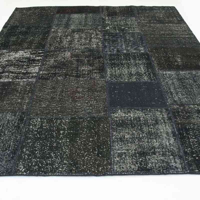 Negro Alfombra De Retazos Turca Sobre-teñida - 200 cm x 302 cm - K0018679