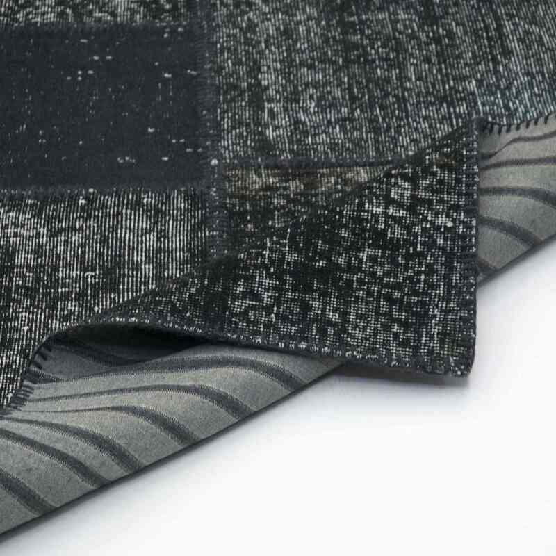 Black Patchwork Hand-Knotted Turkish Rug - 6' 7" x 9' 11" (79" x 119") - K0018679