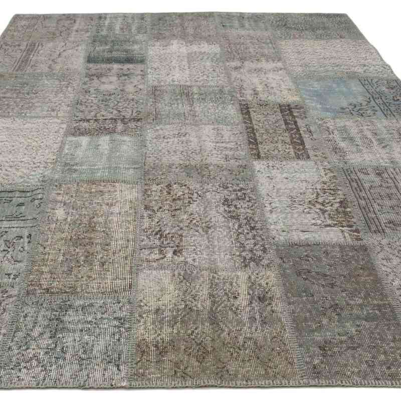 Grey Patchwork Hand-Knotted Turkish Rug - 6' 8" x 9' 11" (80" x 119") - K0018681