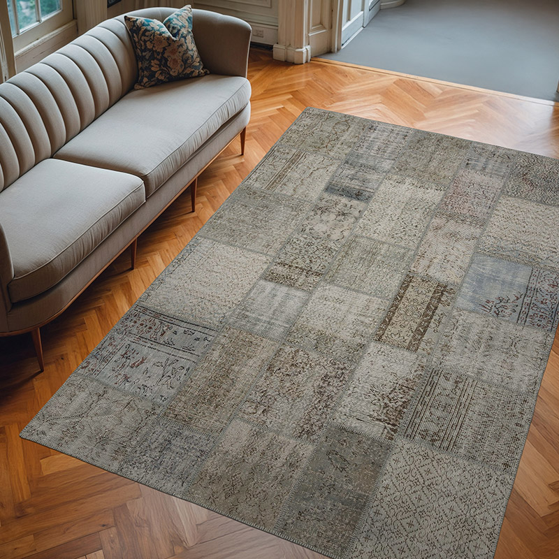 Gris Alfombra De Retazos Turca Sobre-teñida - 203 cm x 302 cm - K0018681
